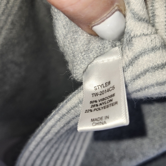 Zenana Gray and White Striped  poncho Sweater - Picture 6 of 6